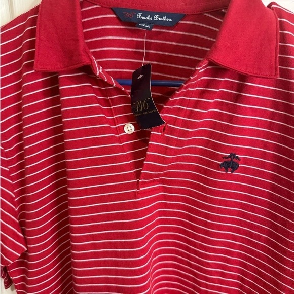 Brooks Brothers Red White Striped Polo Shirt Men's XL NWT Classic Fit Cotton - Picture 2 of 6